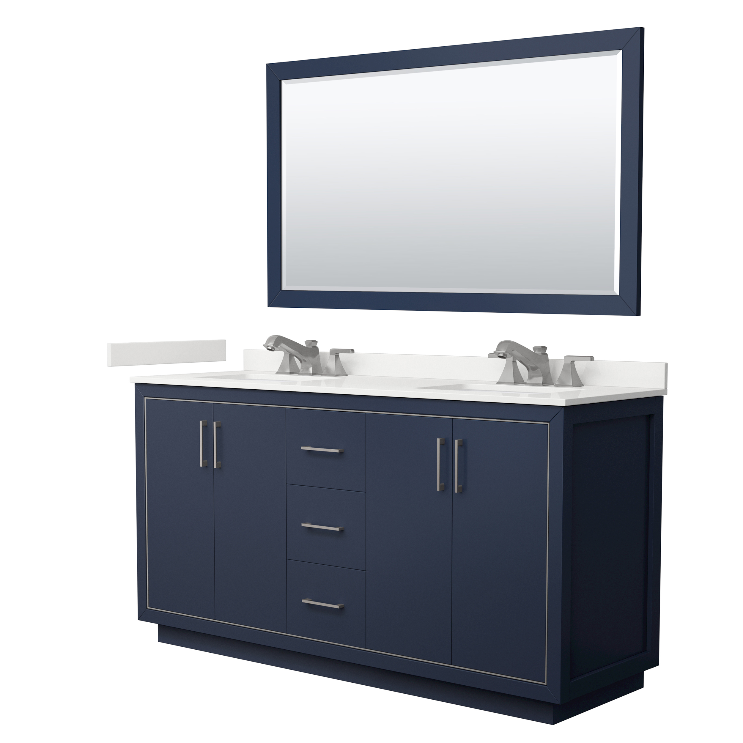 Icon 66" Double Vanity with optional Quartz or Carrara Marble Counter - Dark Blue WC-1111-66-DBL-VAN-BLU_
