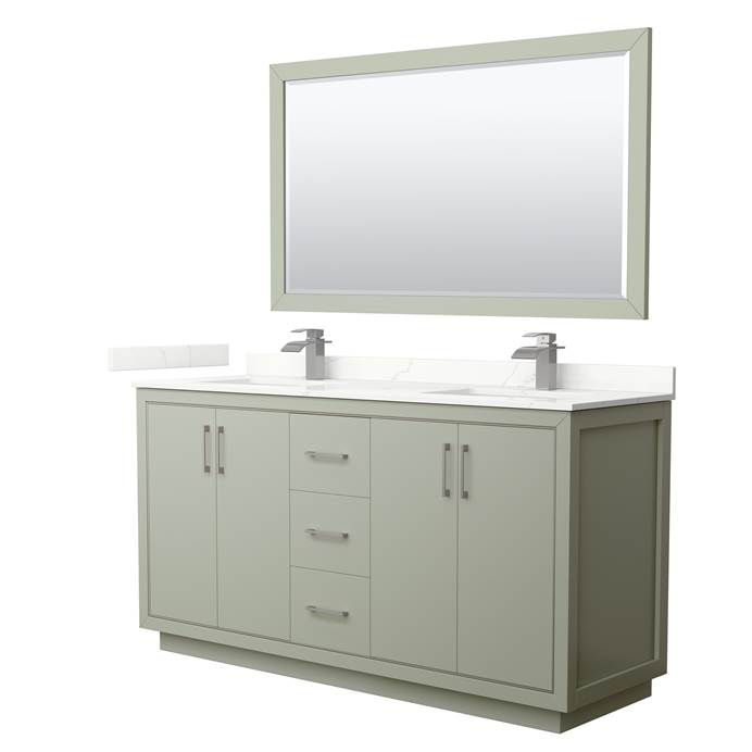 Icon 66" Double Vanity with optional Quartz or Carrara Marble Counter - Light Green WC-1111-66-DBL-VAN-LGN_