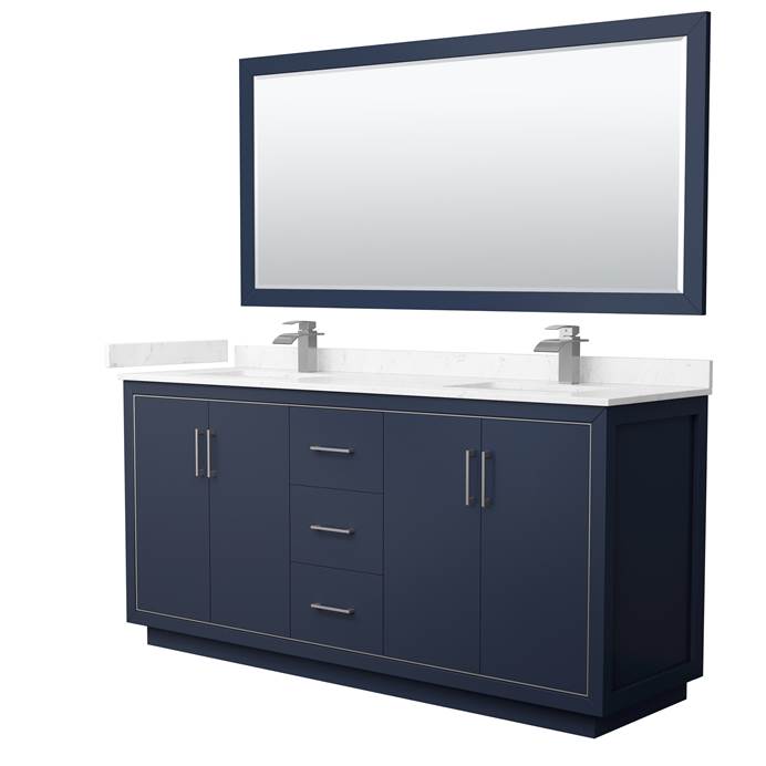 Icon 72" Double Vanity with optional Cultured Marble Counter - Dark Blue WC-1111-72-DBL-VAN-BLU-