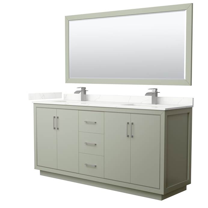 Icon 72" Double Vanity with optional Quartz or Carrara Marble Counter - Light Green WC-1111-72-DBL-VAN-LGN_