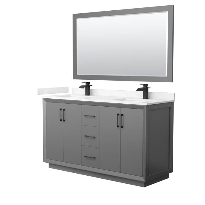 Strada 60" Double Vanity with optional Cultured Marble Counter - Dark Gray WC-4141-60-DBL-VAN-DKG-