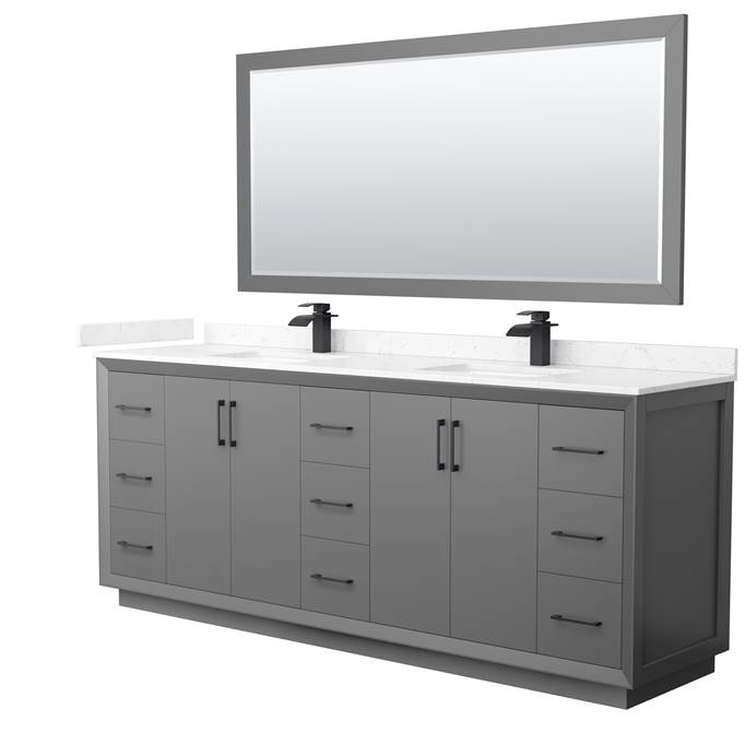 Strada 84" Double Vanity with optional Cultured Marble Counter - Dark Gray WC-4141-84-DBL-VAN-DKG-