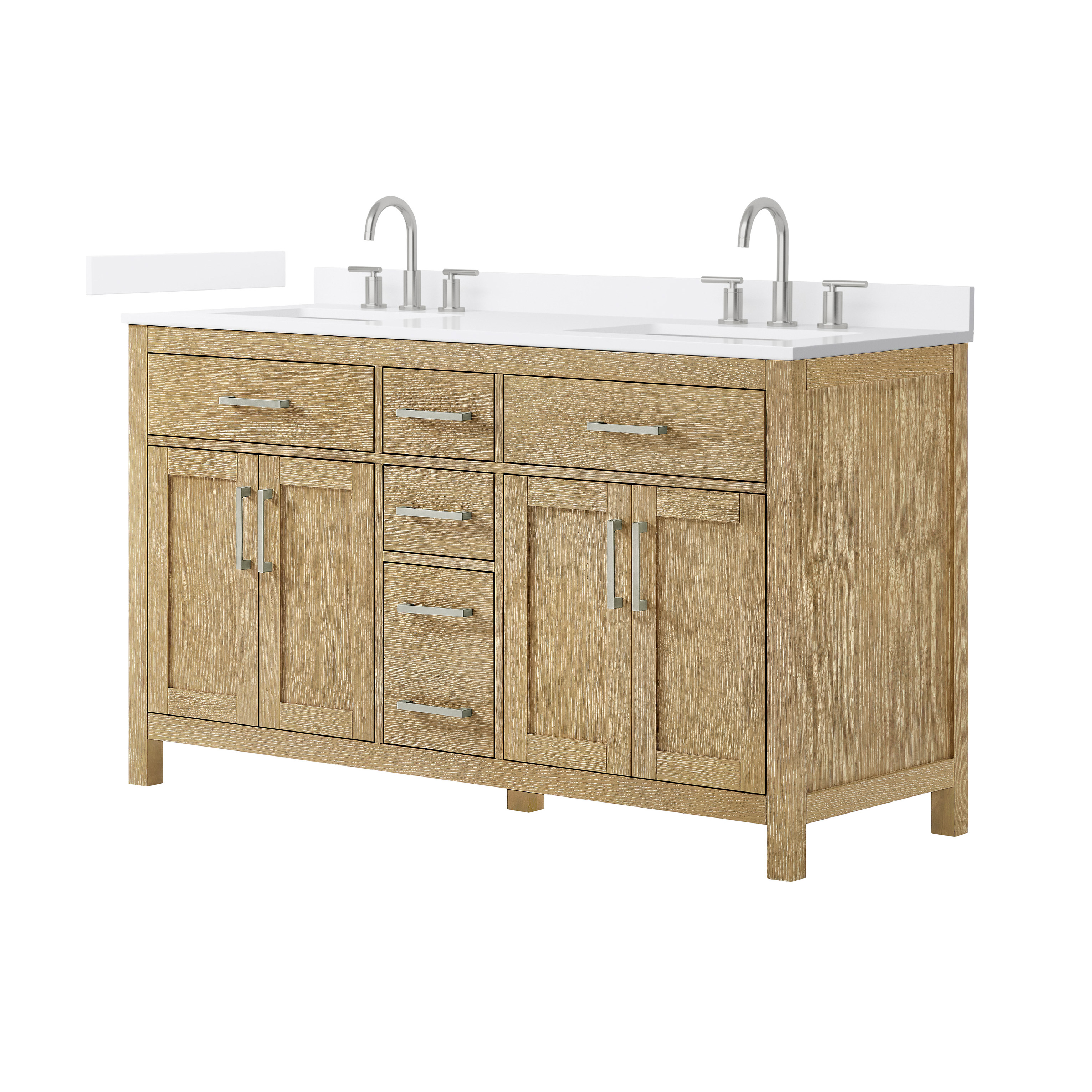 Beckett 60" Double Bathroom Vanity - Whitewashed Oak WC-2424-60-DBL-VAN-WWO