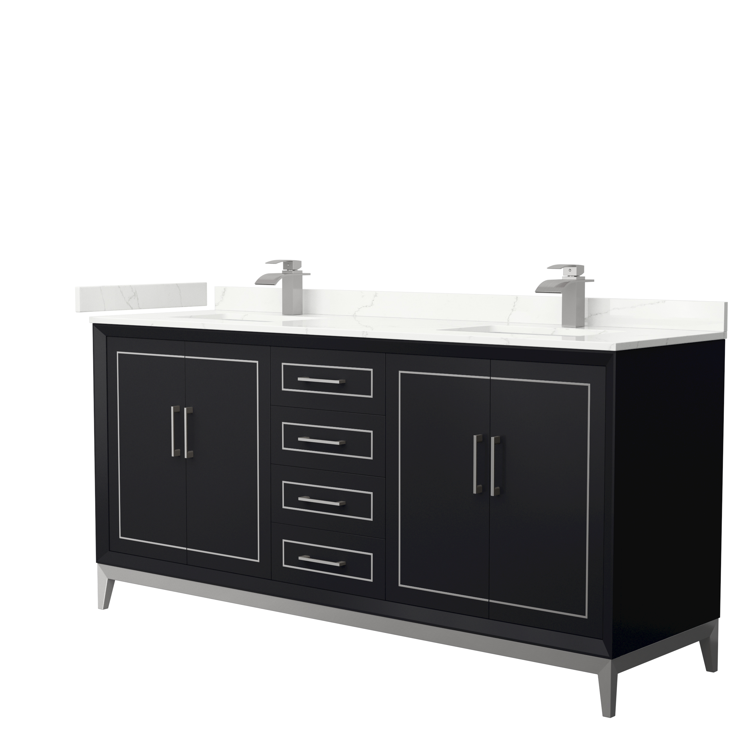 Marlena 72" Double Vanity with optional Quartz or Carrara Marble Counter - Black WC-5151-72-DBL-VAN-BLK_