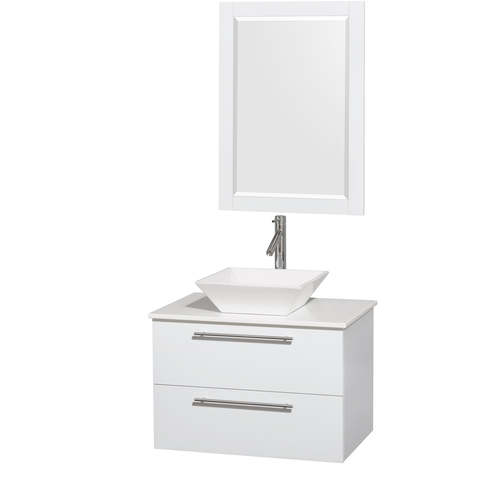 30 Floating Wall Mount Bathroom Vanity Cabinet W/Ceramic Basin Sink+ Open  Shelf