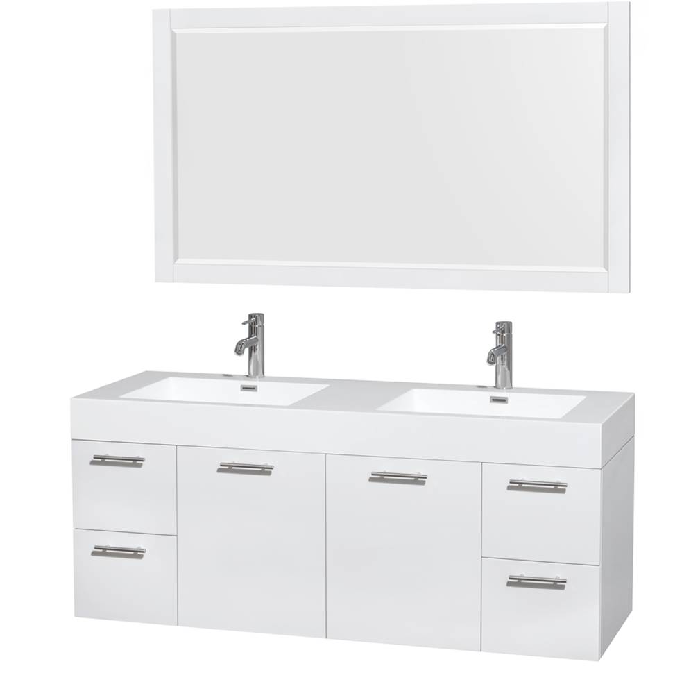 Amare 60" Wall-Mounted Double Bathroom Vanity Set with Integrated Sinks - Glossy White WC-R4100-60-VAN-WHT--