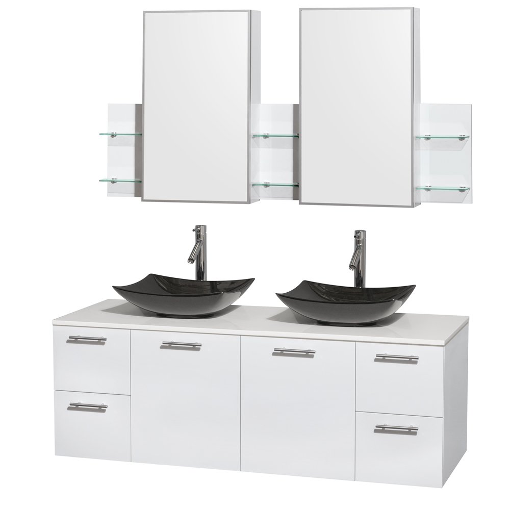 Amare 60 Wall Mounted Double Bathroom Vanity Set With Vessel