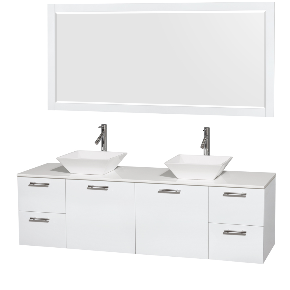 amare 72" wall-mounted double bathroom vanity set with vessel