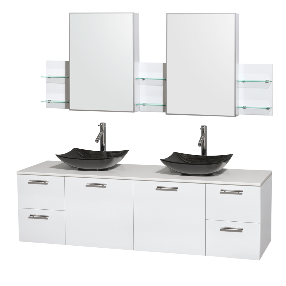Amare 72 Wall Mounted Double Bathroom Vanity Set With Vessel Amare 72 Wall Mounted Double Bathroom Vanity Set With Vessel