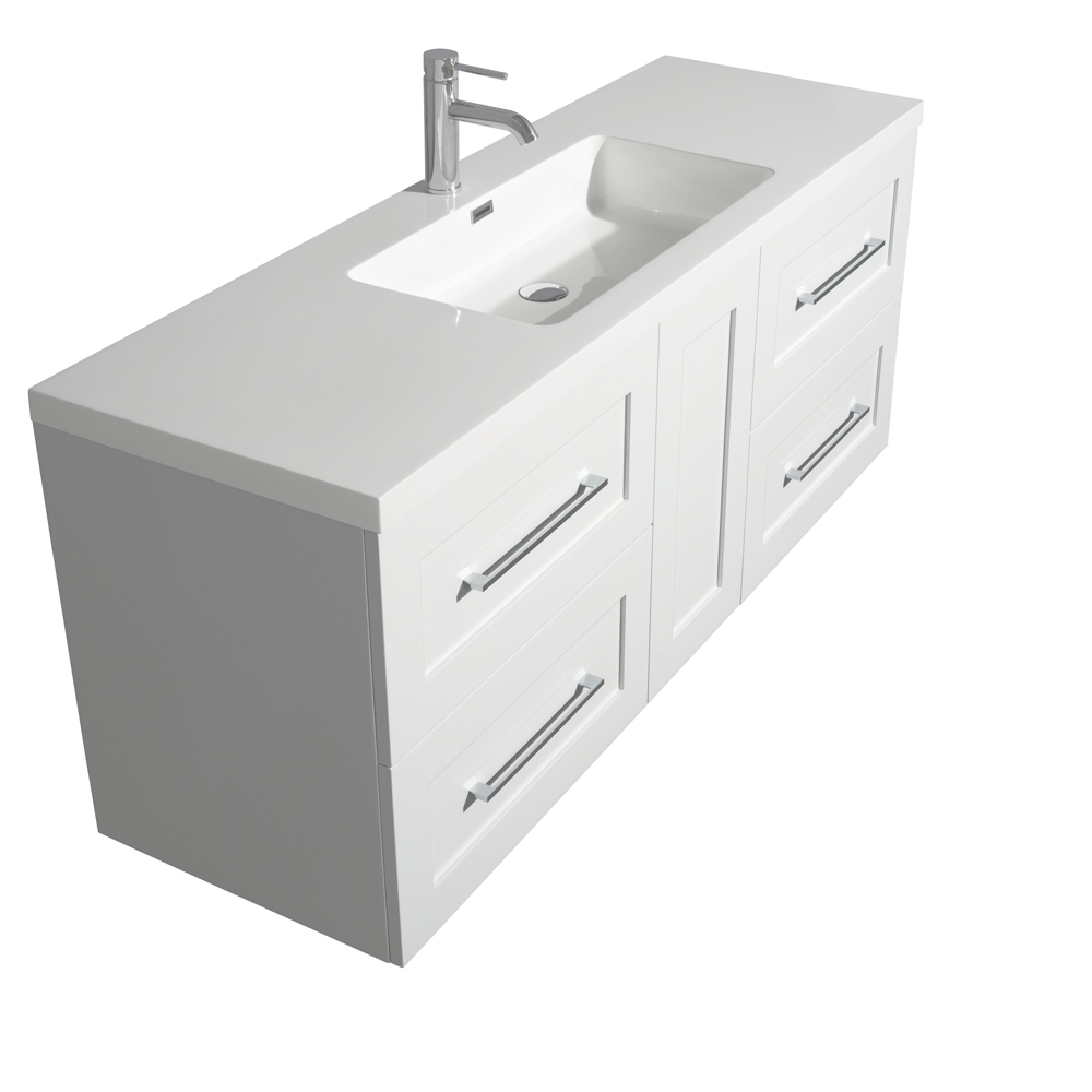 Olivia 60" WallMounted Single Bathroom Vanity Set With Integrated Sink Glossy White