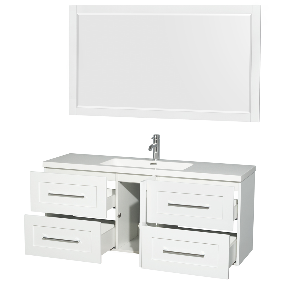 Olivia 60" WallMounted Single Bathroom Vanity Set With Integrated Sink Glossy White