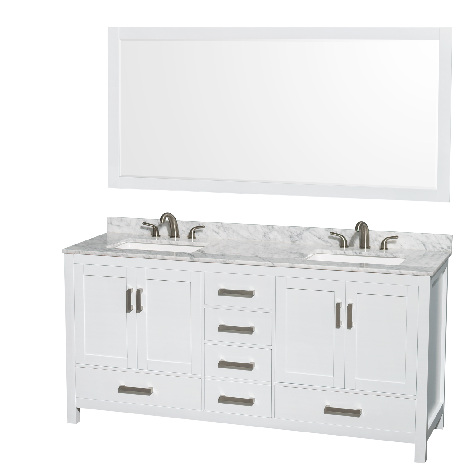 Ryla 72 Inch Double Bathroom Vanity in Dark Gray Undermount Square Sinks No Mirror Carrara Cultured Marble Countertop