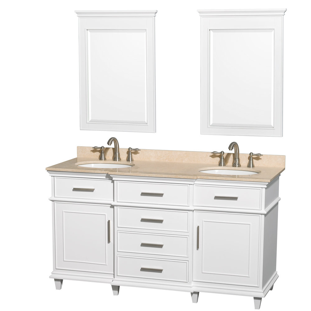 Berkeley 60 Double Bathroom Vanity, Freestanding 60 Inch Double Sink Vanity White