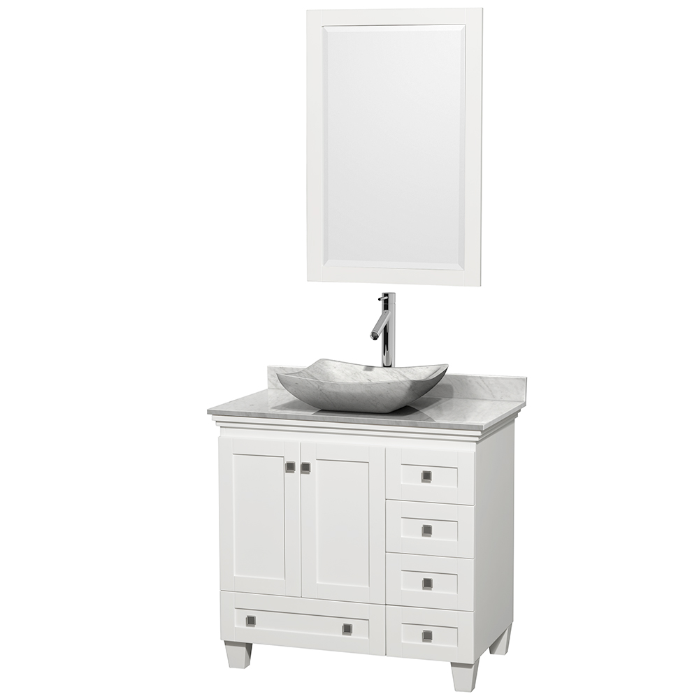 Single Bathroom Vanity For Vessel Sink, Single White Vanity Marble Top