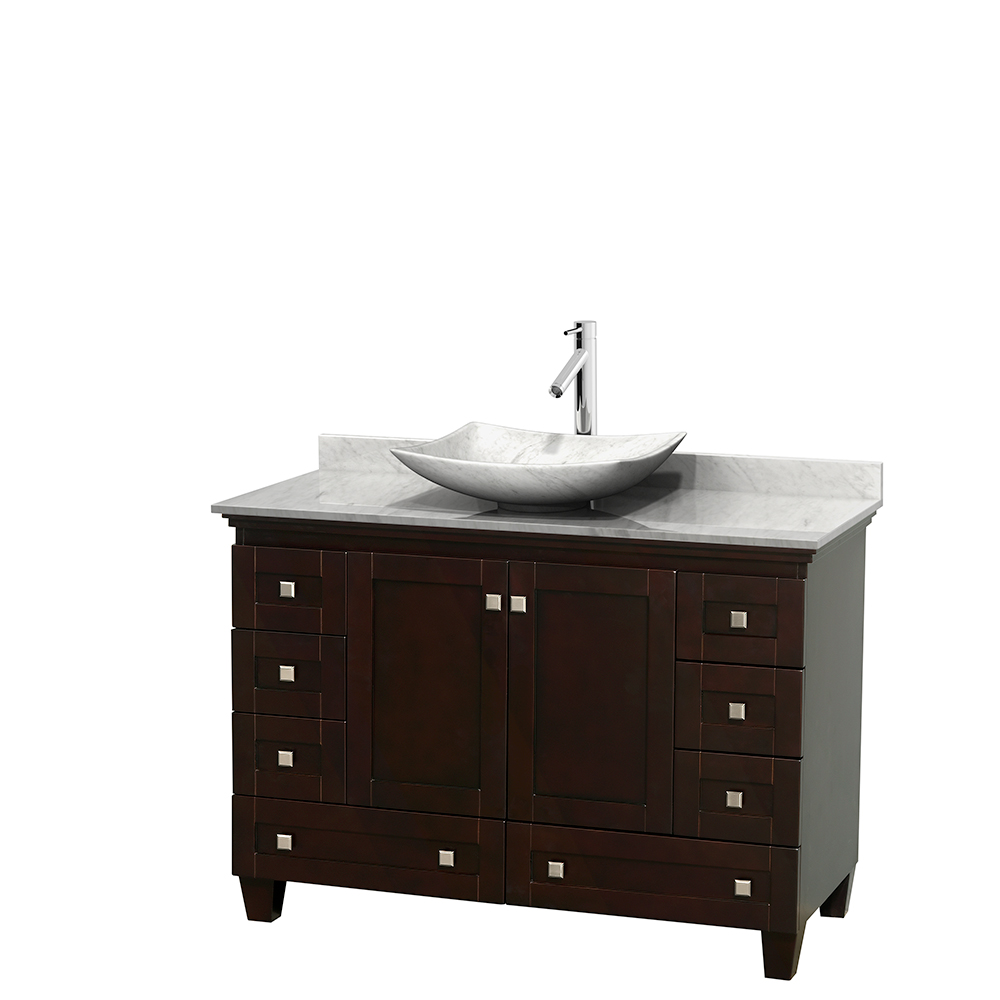 Wyndham Collection Acclaim 48-in White Single Sink Bathroom Vanity with White Carrera Natural Marble Top (Mirror Included)
