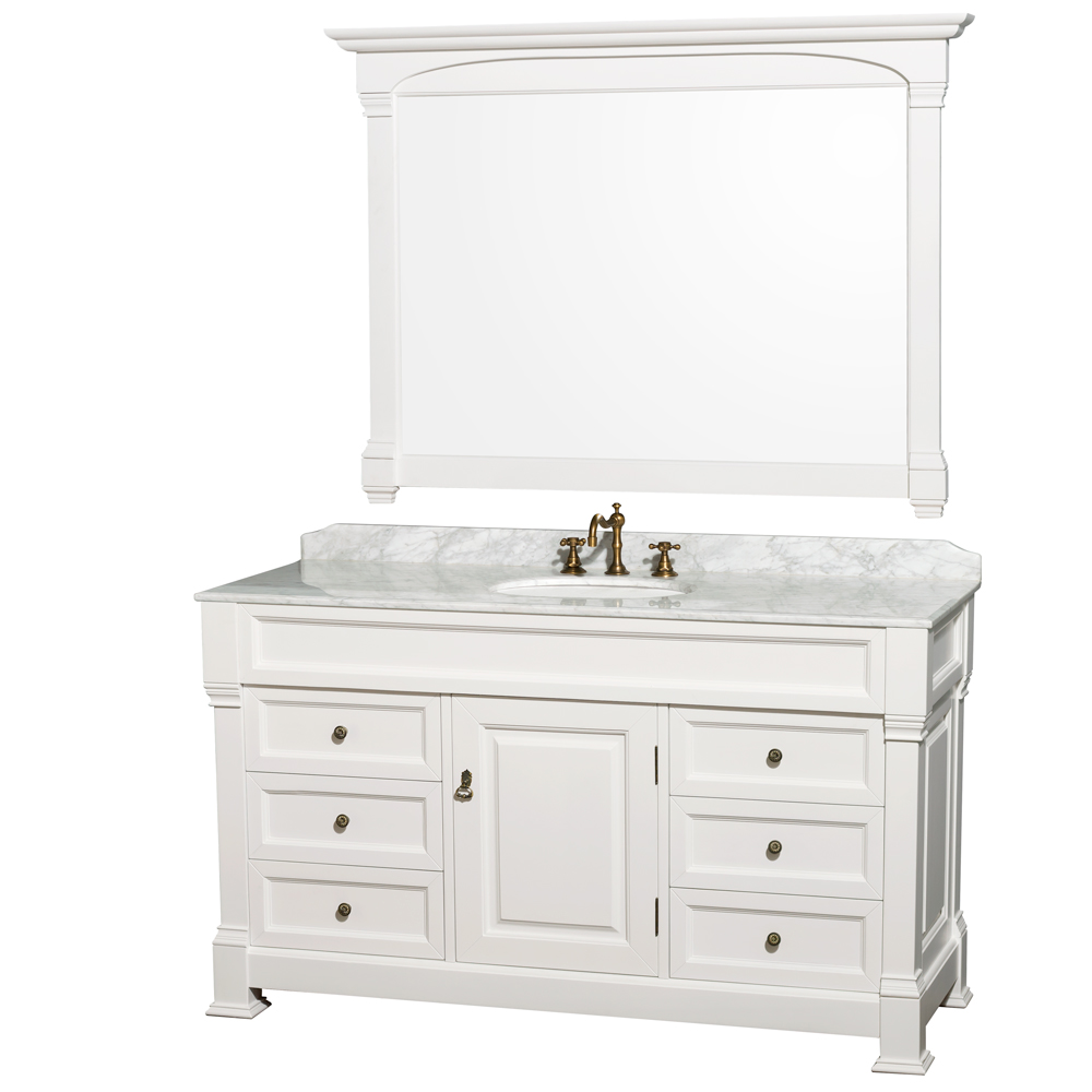 Traditional Bathroom Single Vanity Set, White 60 Inch Vanity