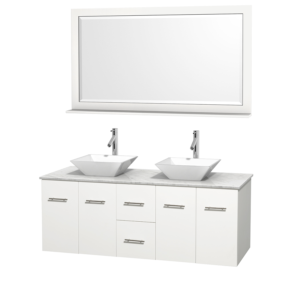 Centra 60 Double Bathroom Vanity For Vessel Sinks Matte White