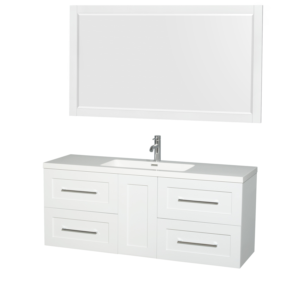 Olivia 60" Wall-Mounted Single Bathroom Vanity Set With Integrated Sink - Glossy White WC-R4500-60-VAN-WHT-SGL