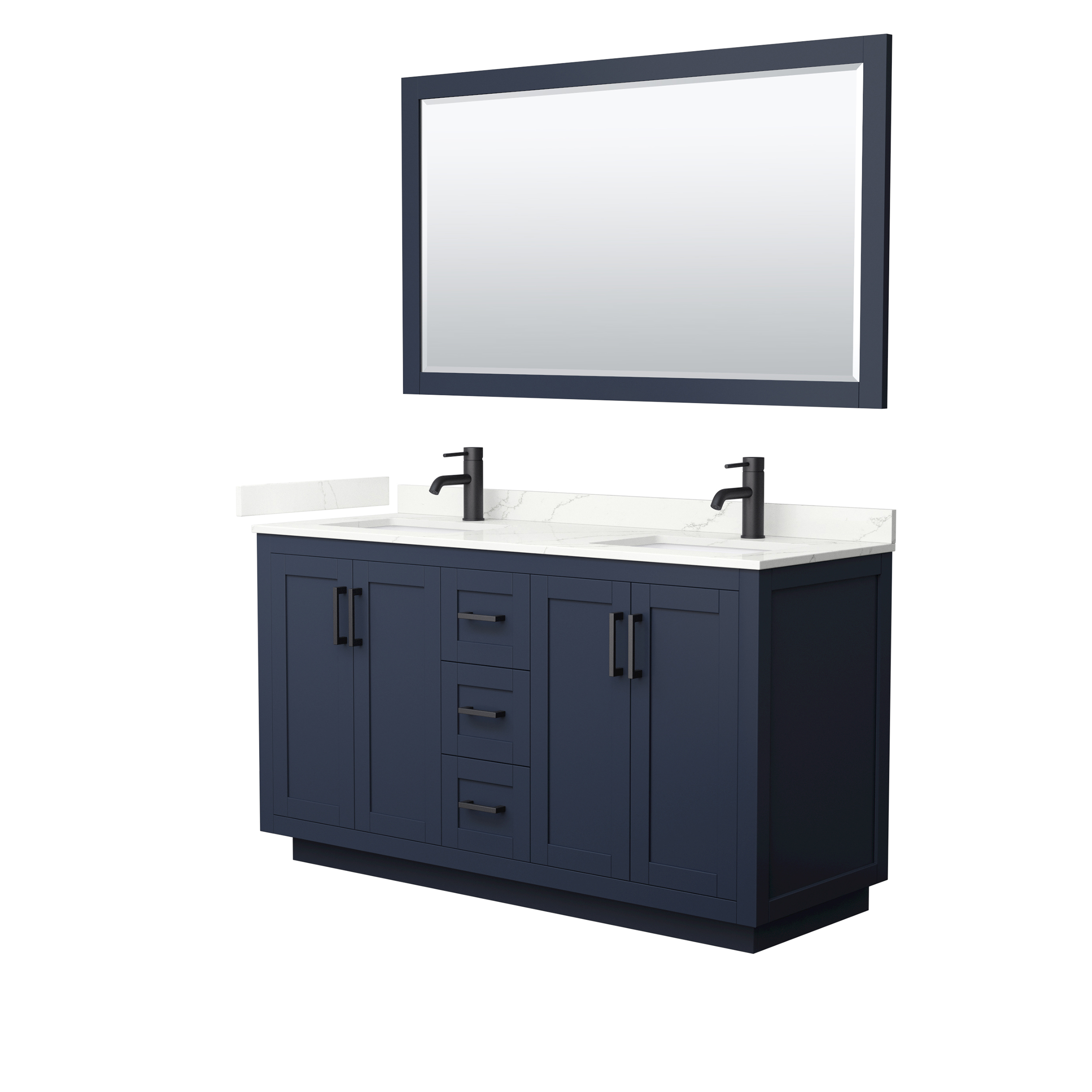 Miranda 60" Double Vanity with optional Carrara Marble Counter - Dark Blue WC-2929-60-DBL-VAN-BLU__