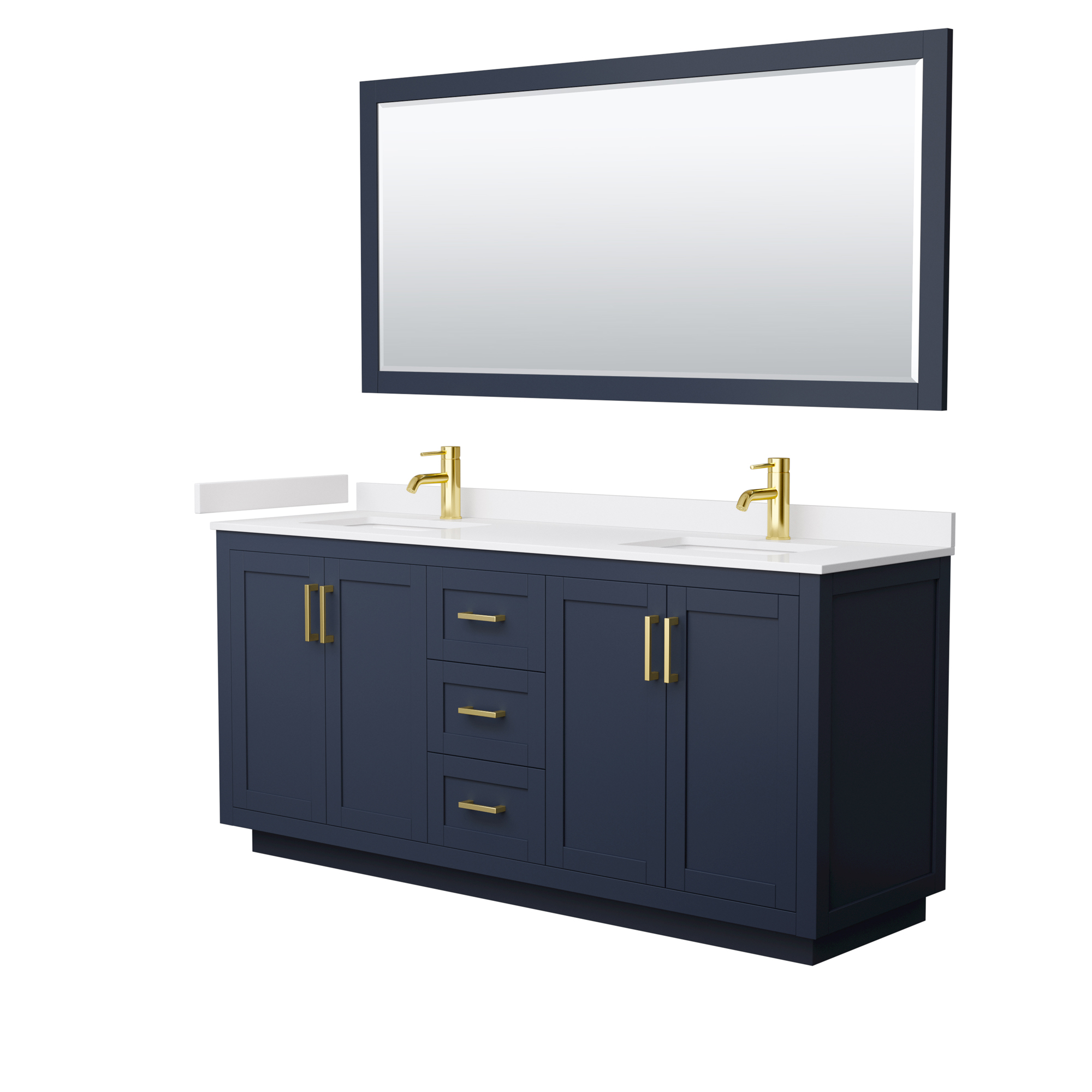 Miranda 72" Double Vanity with Cultured Marble Counter - Dark Blue WC-2929-72-DBL-VAN-BLU-