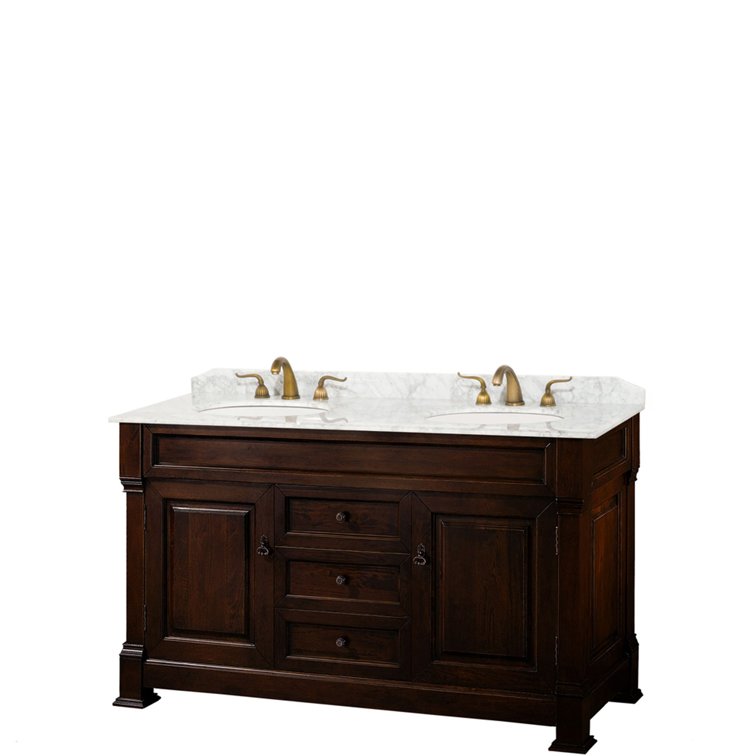 Andover 60 Traditional Bathroom Double, Cherry Wood Vanity Set