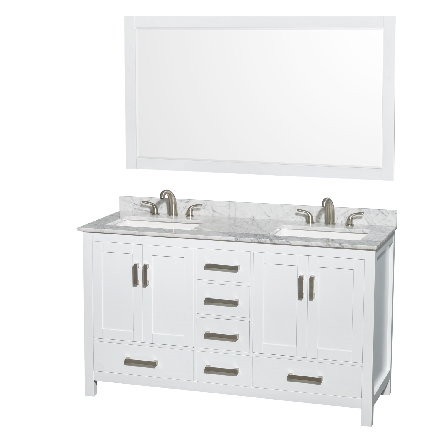 Sheffield 60" Double Bathroom Vanity, Square Sinks (3 Hole) - White WC-1414-60-DBL-VAN-WHT-3H