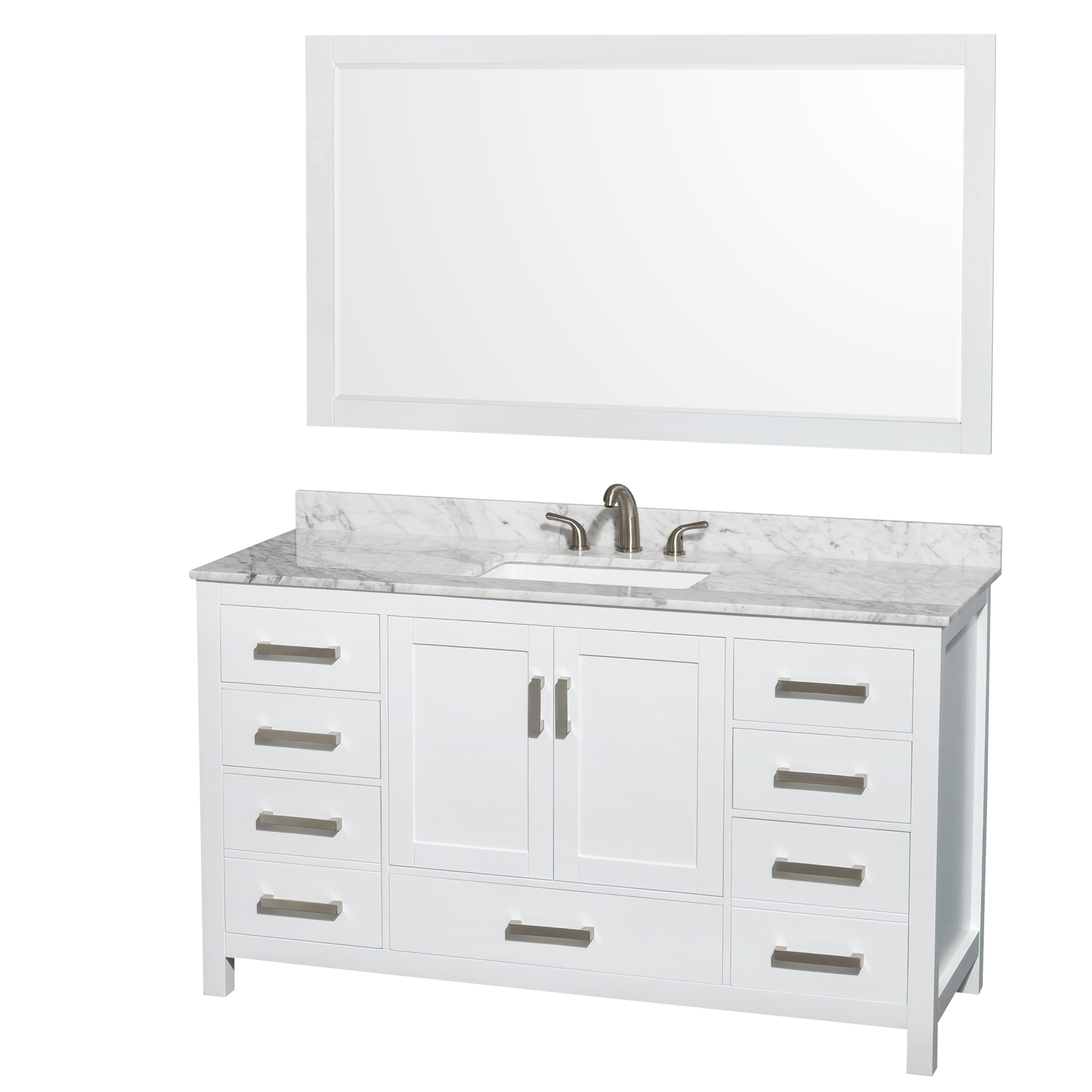 Sheffield 60" Single Bathroom Vanity, Square Sink (3 Hole) - White WC-1414-60-SGL-VAN-WHT-3H