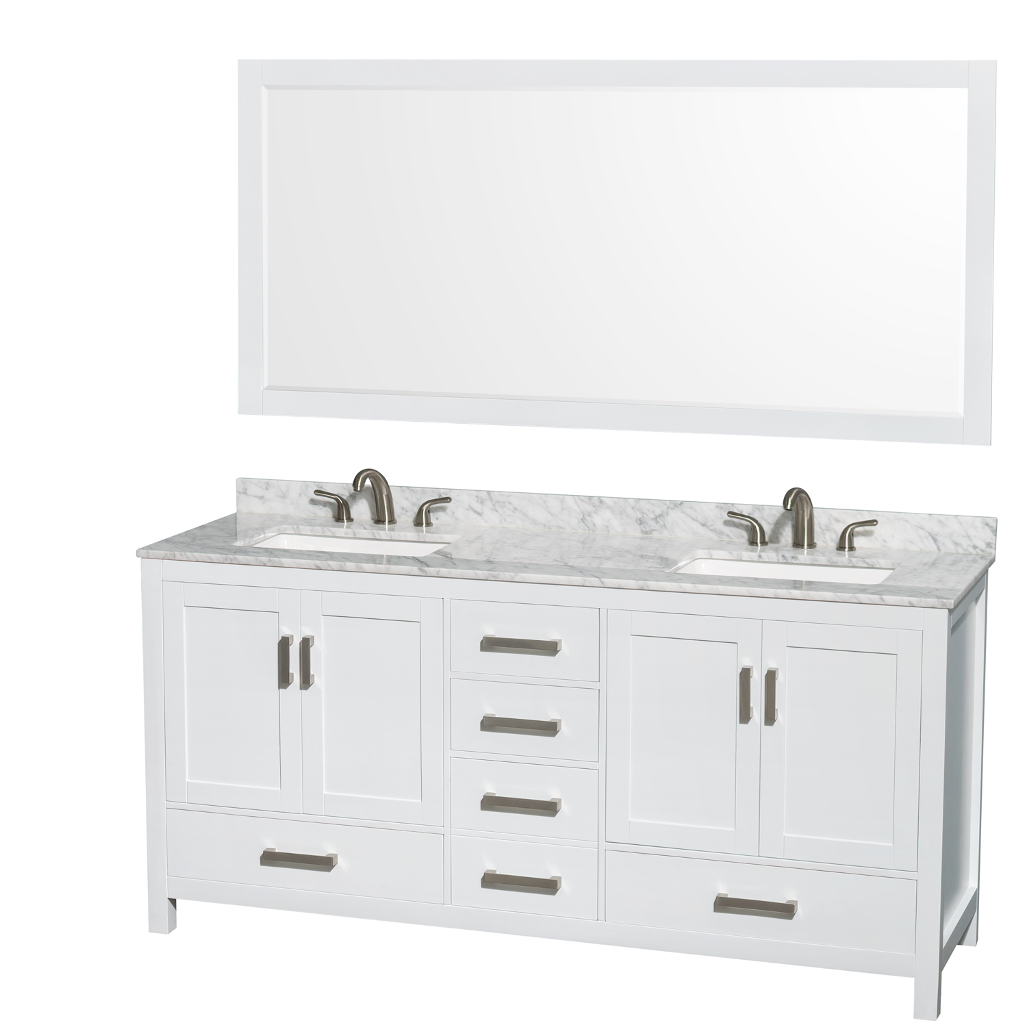 Sheffield 72" Double Bathroom Vanity, Square Sinks (3 Hole) - White WC-1414-72-DBL-VAN-WHT-3H